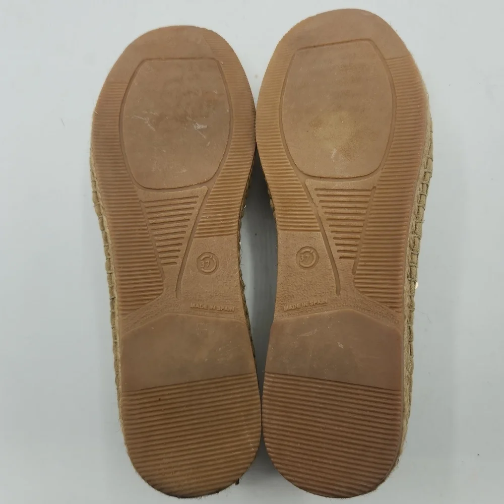 ANDREW STEVENS Chiara Leather Sequins Espadrilles Flats Gold And Cream 37 / 6.5